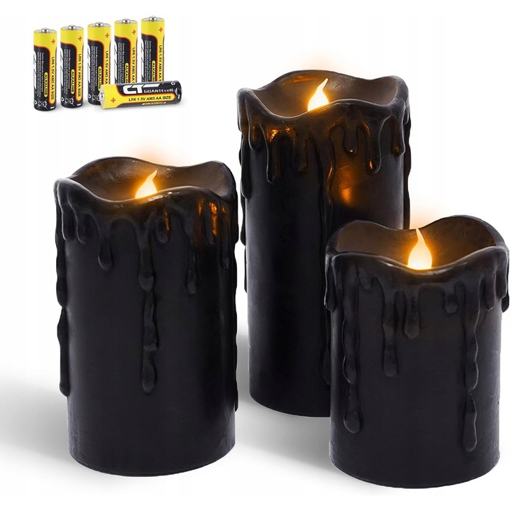 3 darab fekete lángmentes LED gyertya szett időzítővel Halloweenre