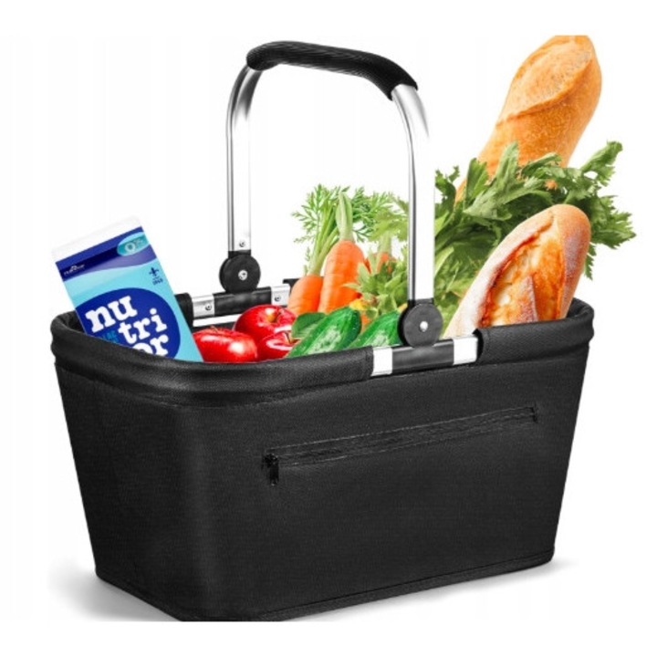Cos de cumparaturi pliabil 25L, negru, pentru picnic, dimensiuni 43x28x23cm, set 1 buc.