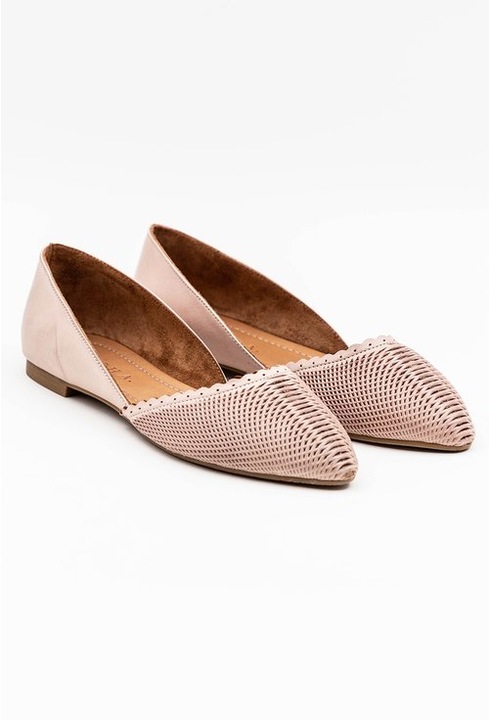 Balerini dama roz pudra din piele cu model