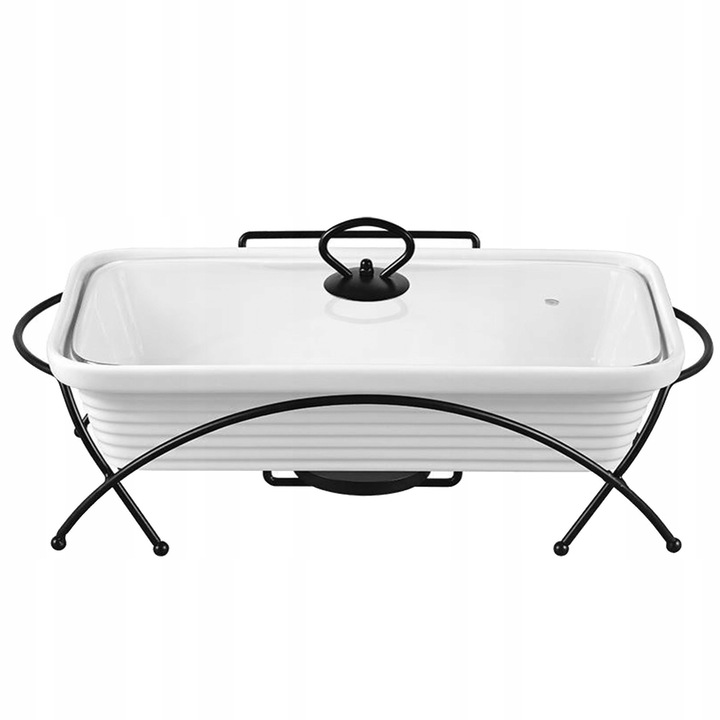 Vas termorezistent Festa Italia, 2L, alb, cu capac si suport pentru lumanari