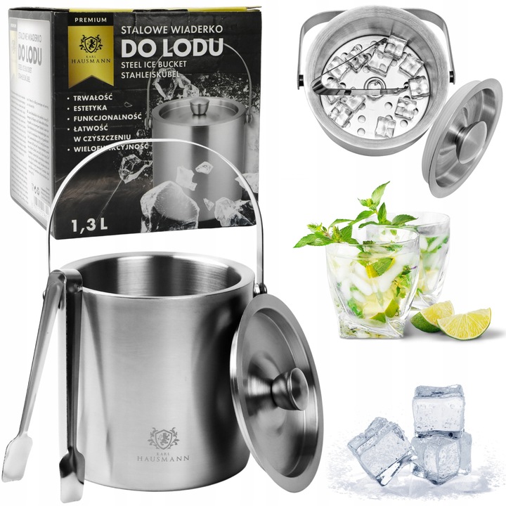 Karl Hausmann pezsgőhűtő, 1,3L, inox, fedővel és fogóval, ezüst