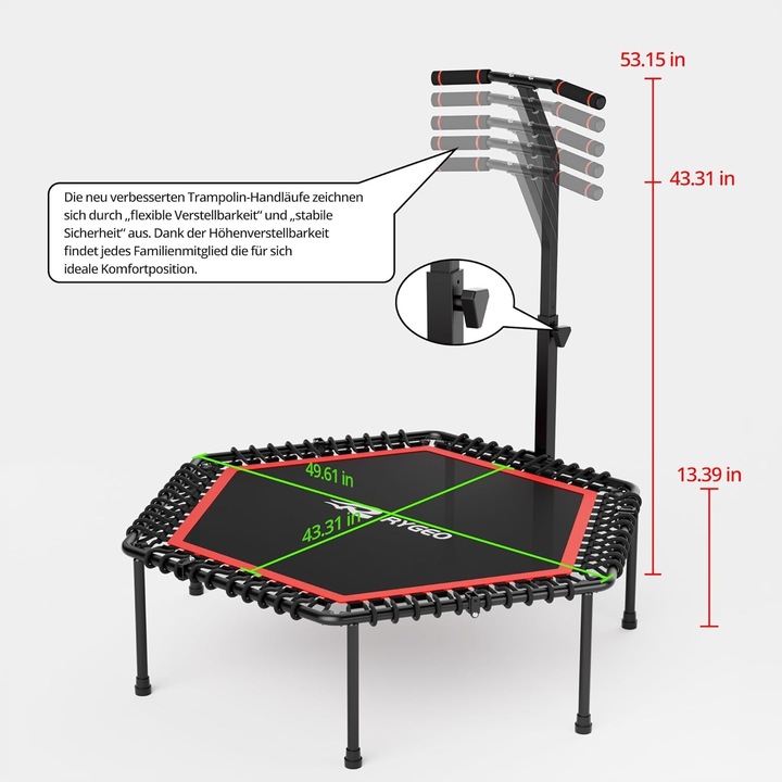 Fitness trambulin, 127 cm, max. 220 kg, fekete, összecsukható