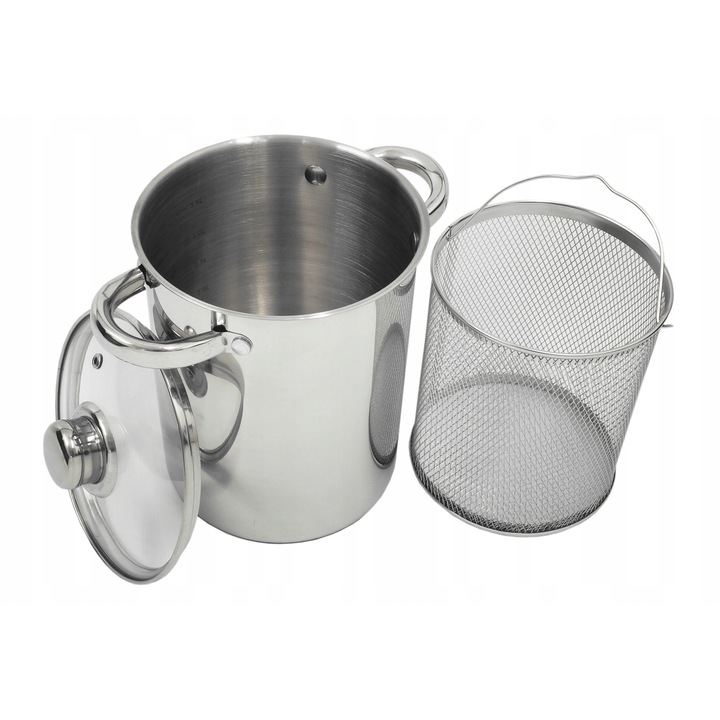 Oala cu cos pentru sparanghel Rossner, 4,2L, inox, 16x21cm, set cu capac din sticla