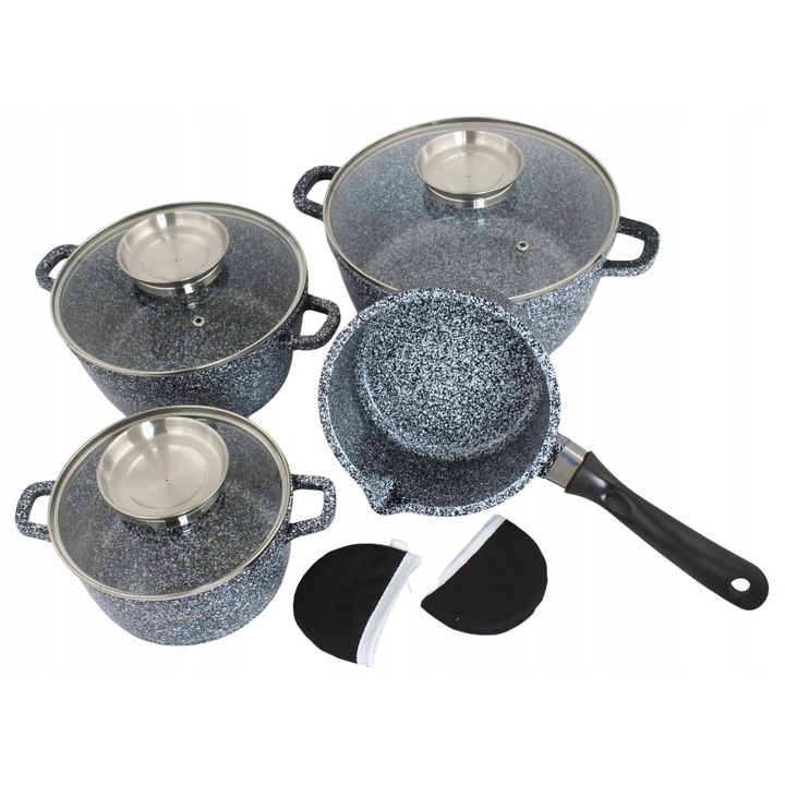 Set oale 9 piese, Elitehoff, ceramica-granit, 1,3L/2,3L/4,5L, inductie, gaz
