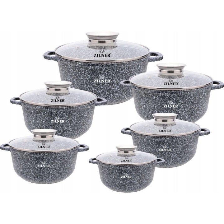 Set oale Zilner 6 piese marmura 16x7.5cm, 20x8.5cm, 22x10cm, 24x11.5cm, 28x12.5cm, inductie/gaz