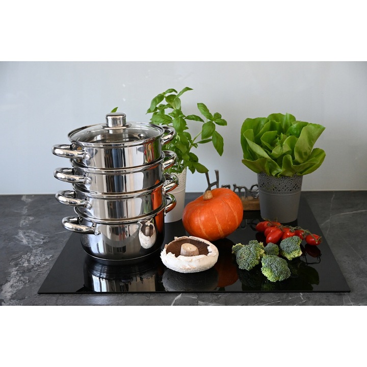 Oala cu aburi Rossner Austria, set 5 elemente, 24x13cm, 6 litri, otel inoxidabil