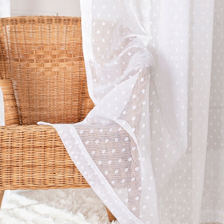 Firana gotowa, Markizeta, 300x250cm, bicolor, cu groszki, pe prindere cu prajini