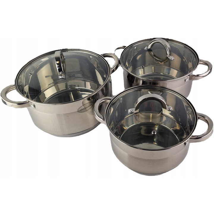 Set oale Ronner, 6 piese, inox, 21x13cm, 23x14cm, 25x15cm, cu capac din sticla