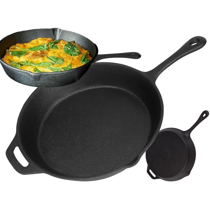 Öntöttvas serpenyő, Rossner Austria, 25cm, mély, indukciós és gáz főzőlaphoz, 2,2kg