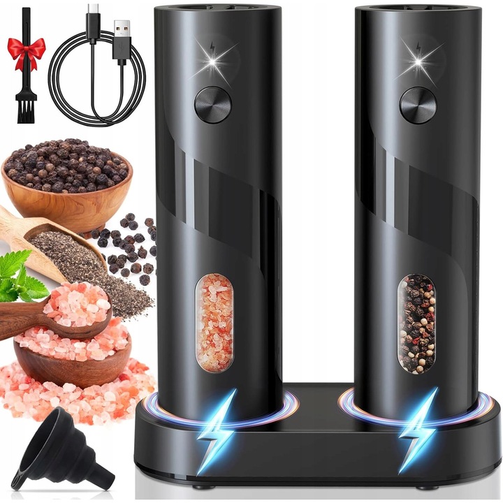 Rasnita automata pentru sare si piper, set 2 buc, USB