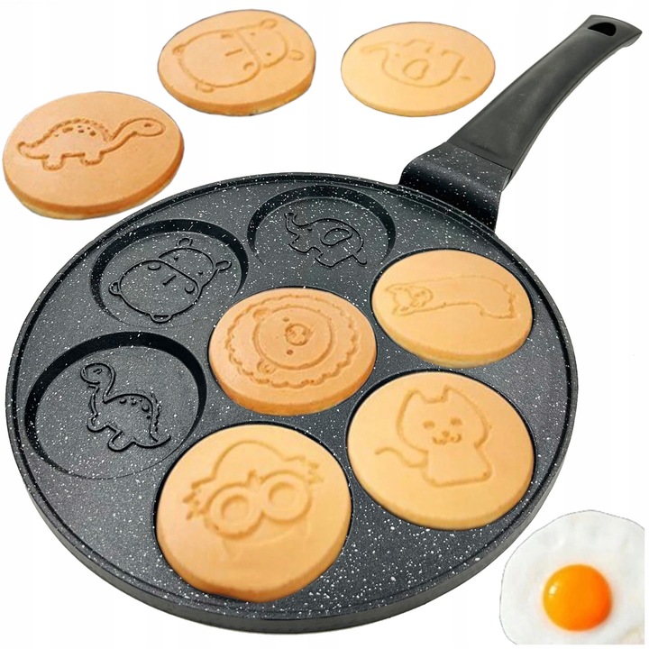 Tigaie Brunbeste, 26,5cm, non-stick, pentru clatite si oua, set de 7 forme animale