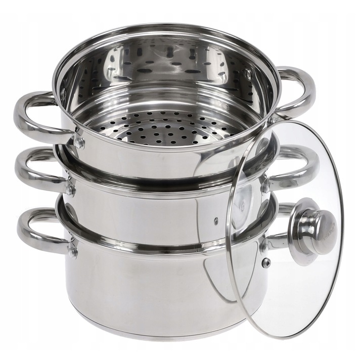 Set oale pentru gatit la aburi Kinghoff KH-3321, 3 elemente, 20cm, inox, 2,5l