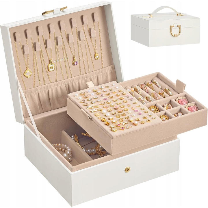 Ékszerdoboz, 2 szintes, ékszerrendező, többszínű