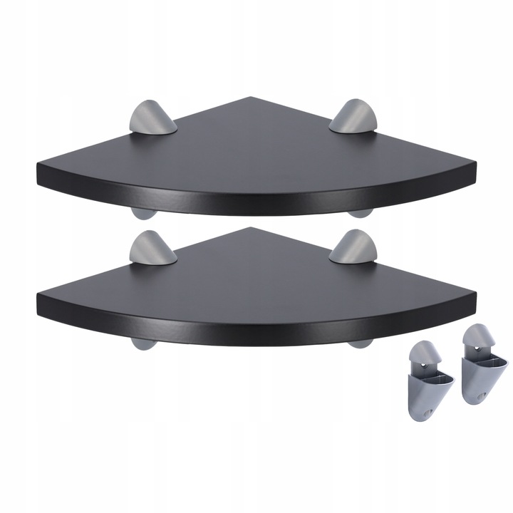 Set rafturi coltare, negru, 23,5x23,5cm, design modern, montaj inclus