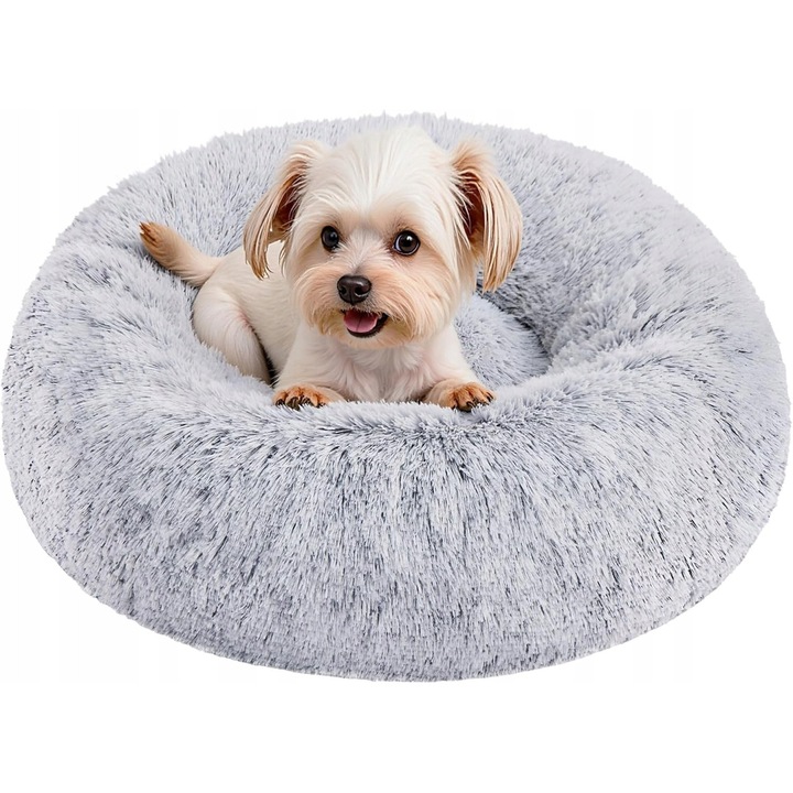 Culcus pentru caini si pisici, model donut, gri, 50x20cm, material plus, pentru animale pana la 5,5 kg