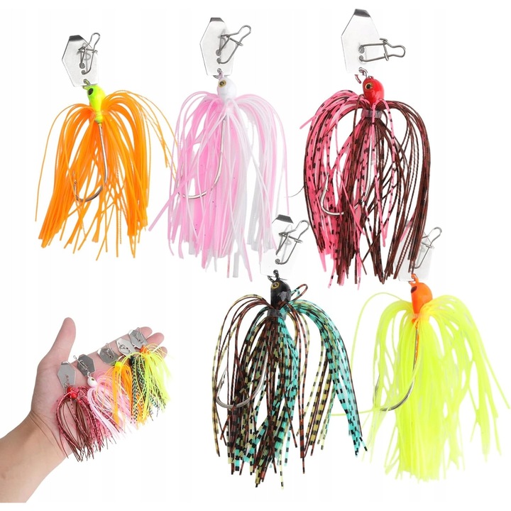 5 db-os műcsali spinnerbait készlet, 10,5 cm, vegyes színek, süllőre és sügérre