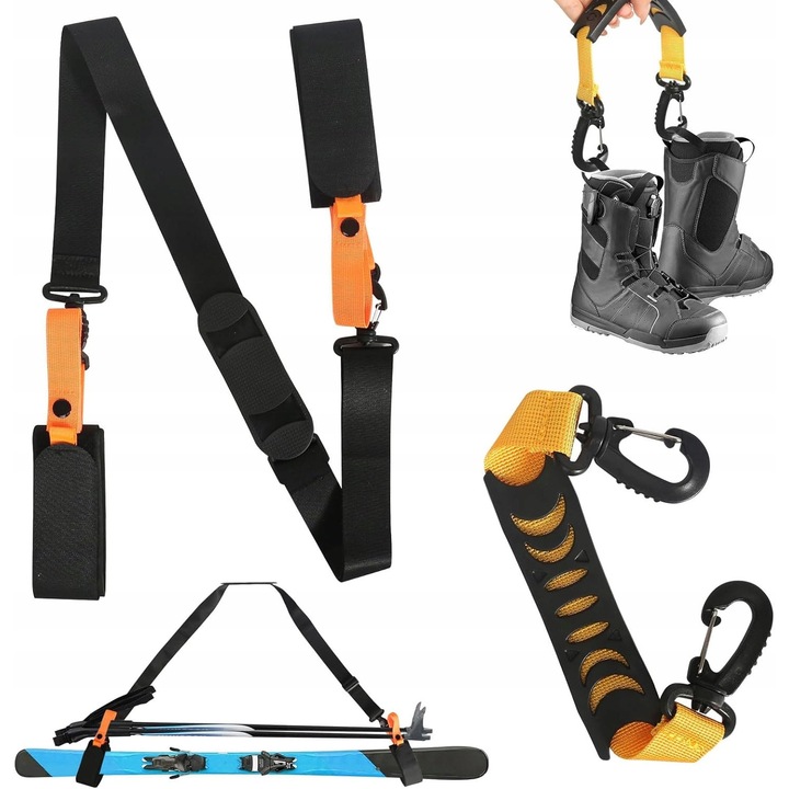Pachete accesorii schi, 2 bucati, nylon, negru, reglabile pe umar