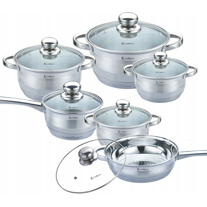 Set oale 12 piese, Elitehoff, inox, inductie, 1,8l-6,5l, multicolor