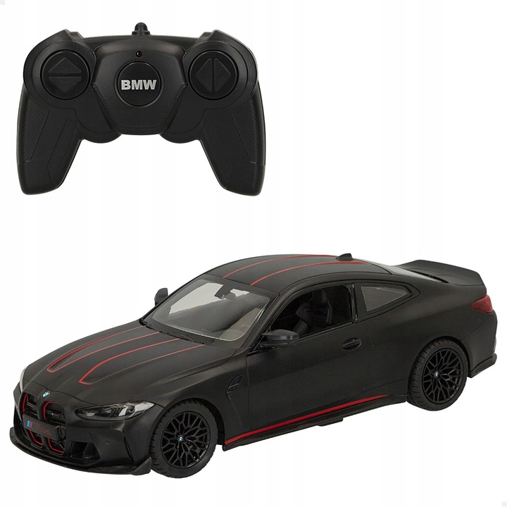 Masinuta RC sportiva 1:16, model BMW M4 CSL, mata, neagra, control 2,4 GHz, iluminare LED