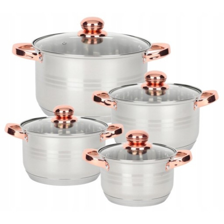 Set oale din inox Rossner, 8 elemente, manere cupru, 16x10,5cm - 24x15cm