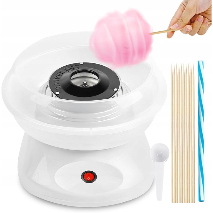 Masina de preparat vata de zahar, 450W, alb, stil retro, set cu accesorii