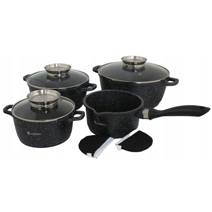 Set Oale 9 piese, Elitehoff, ceramica-granit, 1,3L/2,3L/4,5L, inductie, gaz