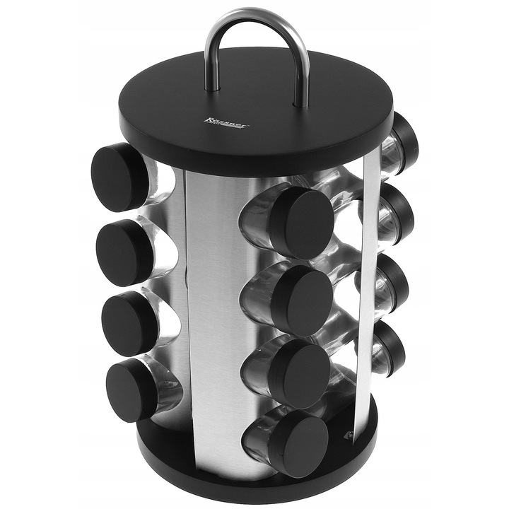 Set suport rotativ cu 16 recipiente pentru condimente, Rossner Austria, inox, plastic, 18x33.5cm