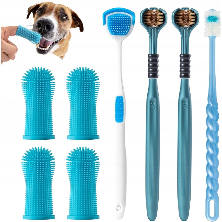 Kutyatisztító kefe, szilikon, 360, 8 darabos készlet, kék