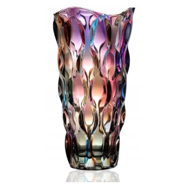 Vaza decorativa din sticla transparenta, 24 cm, cu accente colorate, pentru flori, set