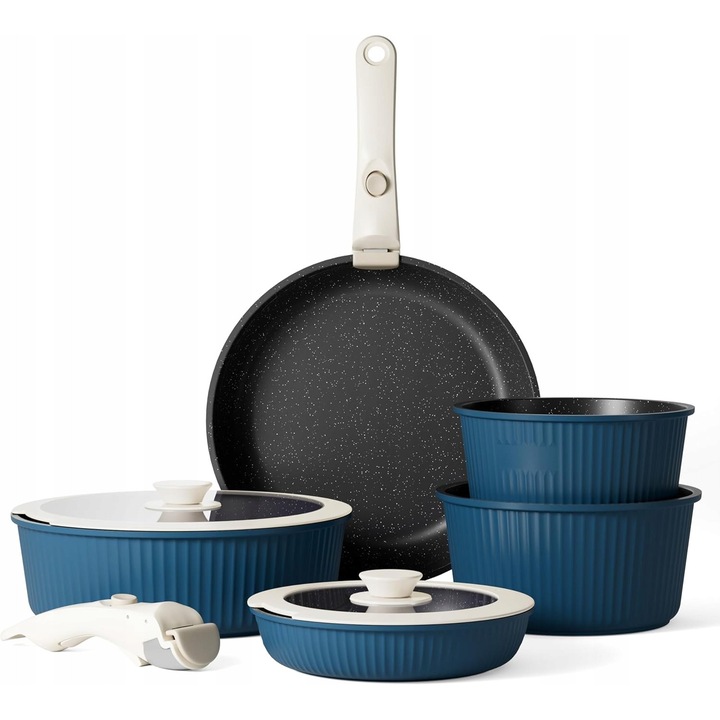 Set oale si cratite granitice, 15 piese, neaderente, cu manere detasabile, albastru inchis