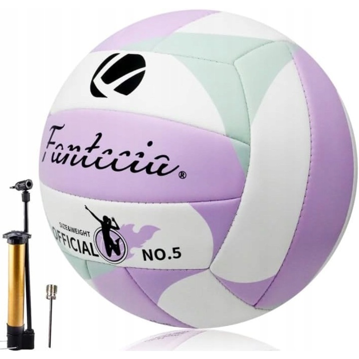 Minge volei set, 5, violet, cu pompa si plasa, pentru plaja si sala