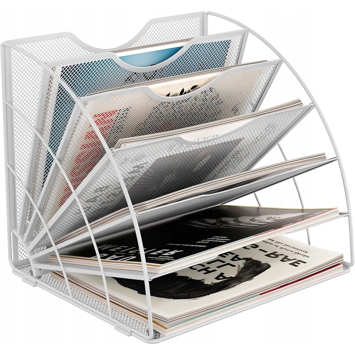 Organizator birou A4 metalic, 6 compartimente, alb, 32,5x28x28cm