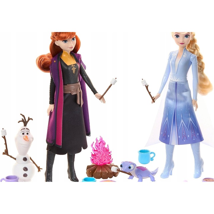 Set papusi Elsa si Anna, Kraina Lodu 2, Olaf si Bruni, 12 accesorii, 30x20x8cm