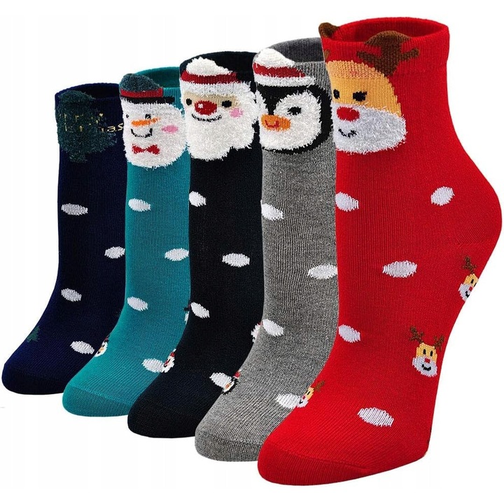 Set 5 perechi sosete copii, modele festive, 2-4 ani, multicolor, EU 20-22, 24-29, 31-34