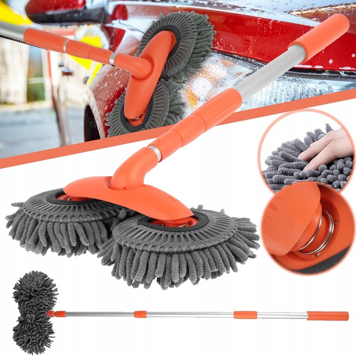 Perie de spalat masina cu maner telescopic, set 4 capete, 58-135cm, multicolor