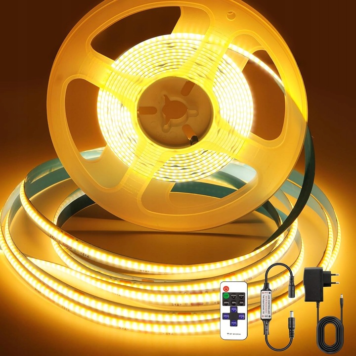 Banda LED COB 3m 2700K 24V cu pilot RF, lumina calda, flexibila