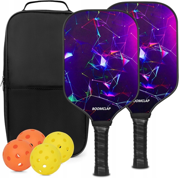 Set rachete pickleball, 2 rachete, 4 mingi, torba, fibra de sticla, violet, 41,5x19cm