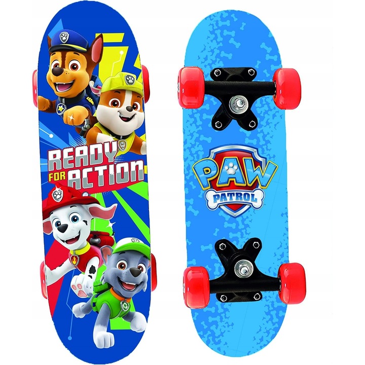 Mini deskorolka pentru copii, 43 cm, grafica colorata, din lemn, antiderapanta