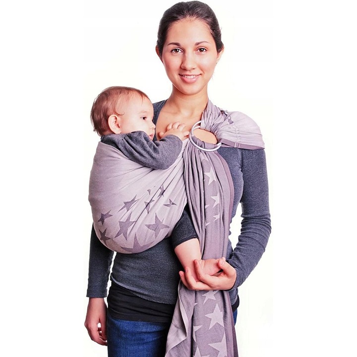 Fular inelar Hoppediz pentru transportul copilului, 200x70cm, 100% bumbac, culoare ca in prima fotografie