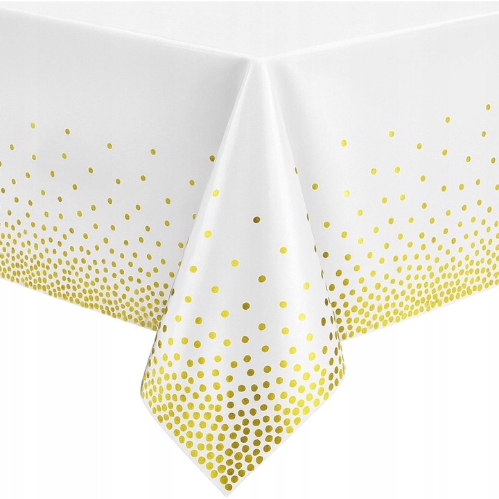 Obrus folioy alb cu puncte aurii, 137x274cm, set de 8 bucati