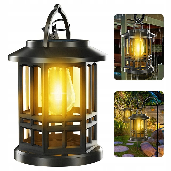 Set 4 lampi solare suspendate LED, metalice, IP65, 11,5x11,5x34cm, negre