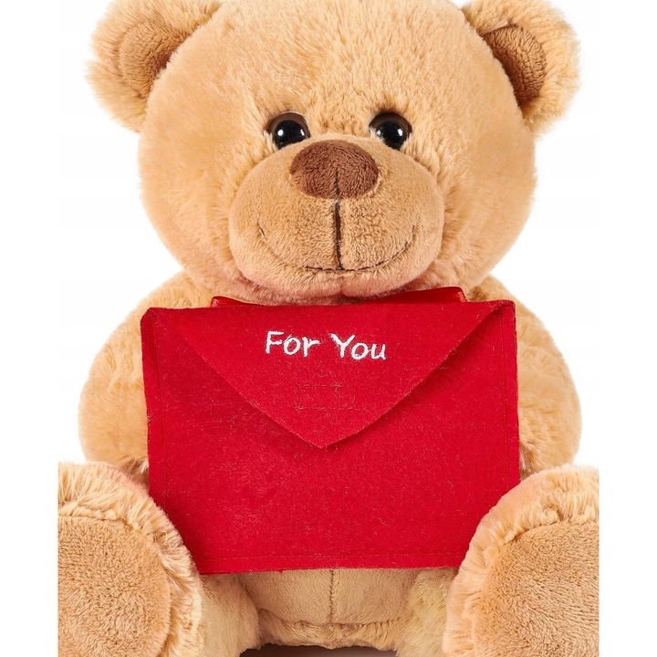 Ursulet de plus cu coperta rosie, 25 cm, jucarie de plus, cadou romantic, culoare bej