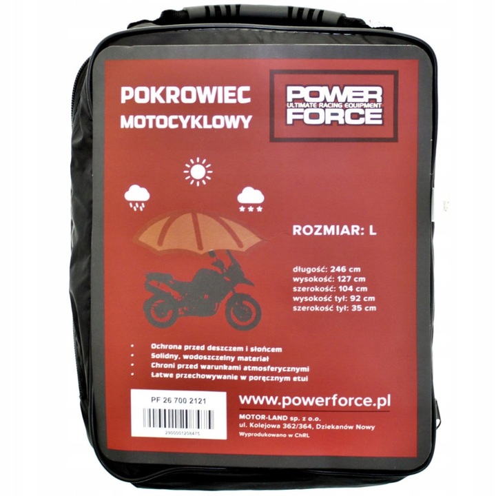Husa motocicleta Power Force, L, impermeabila, neagra, 246x127x104cm