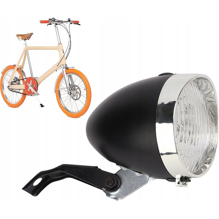 Lampa bicicleta retro LED, 3 diode, 350 lumeni, neagra, montaj pe ghidon