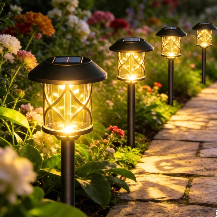 LED соларна лампа, топла бяла светлина 3200K, комплект 6 броя, IP65