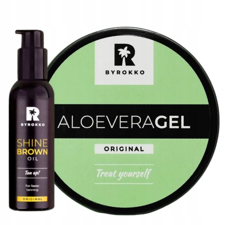 Byrokko Aloe Vera napozás utáni gél és Shine Brown barnító olaj szett, 150 ml, 99% aloe vera, kakaóolaj, trópusi illat