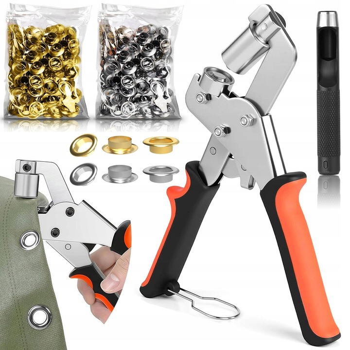 Masina manuala BEDEE pentru bannere si placi, set cu 100 de ochiuri, multicolor