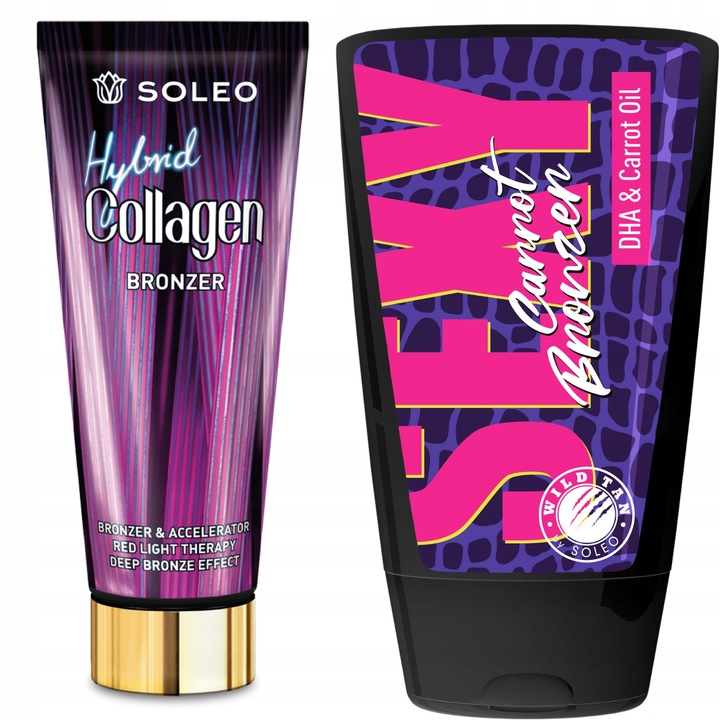 Soleo Set Autobronzante: Hybrid Collagen Bronzer 200ml, Wild Tan Sexy Carrot Bronzer 125ml, titkos maracuja és banánvirág illat