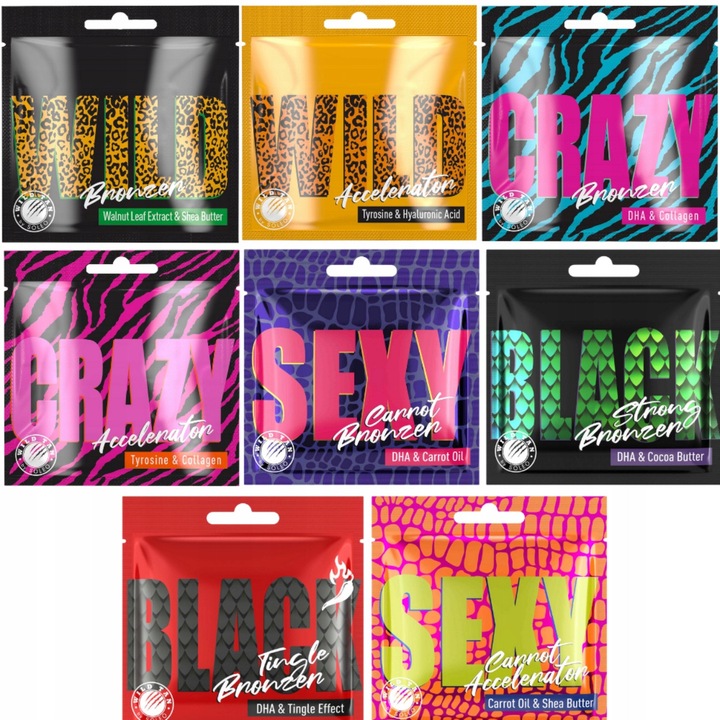 Szett 80 tasak barnítógyorsító bronzosító Wild Tan olaj 15ml