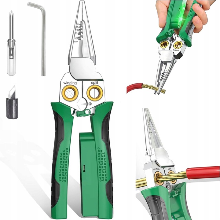 Cleste multifunctional pentru electricieni, 8 in 1, masurare curent, verde, 20,7 cm